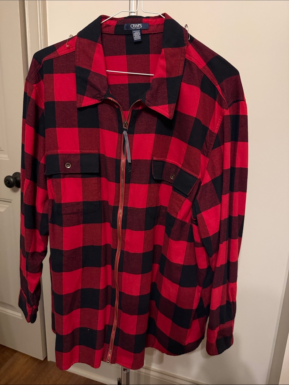 Chaps Red and Black Buffalo Plaid Zip-Front Shirt Jacket